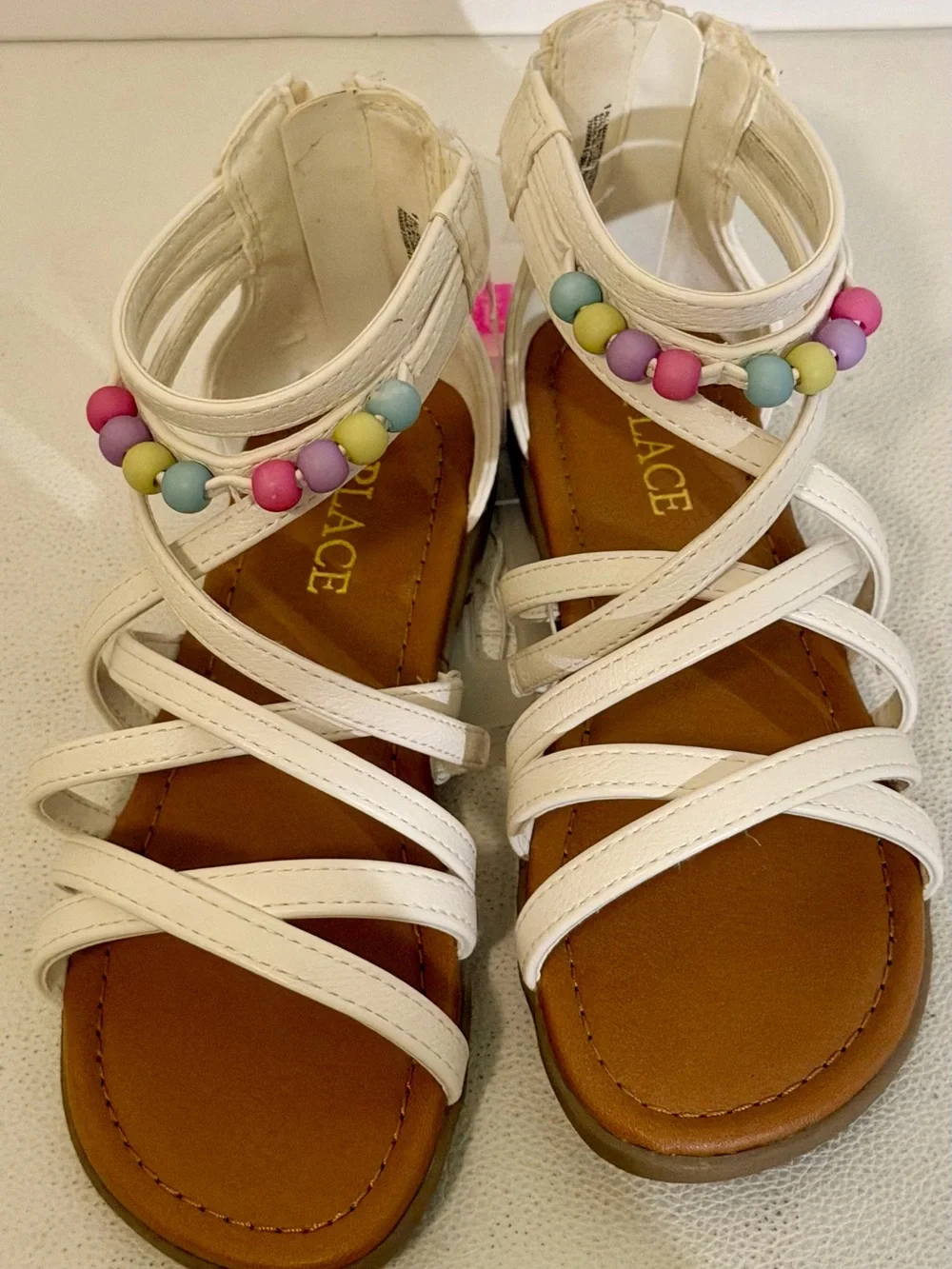 The Children’s Place Girls White Beaded Gladiator Sandals Size 1 NWT Summer